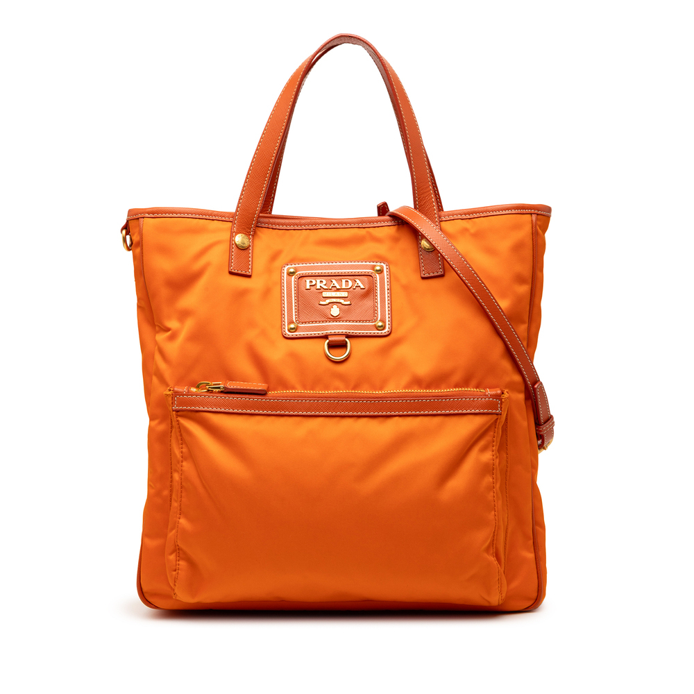 Pre-Loved Prada Saffiano Trimmed Tessuto Logo Oro Satchel